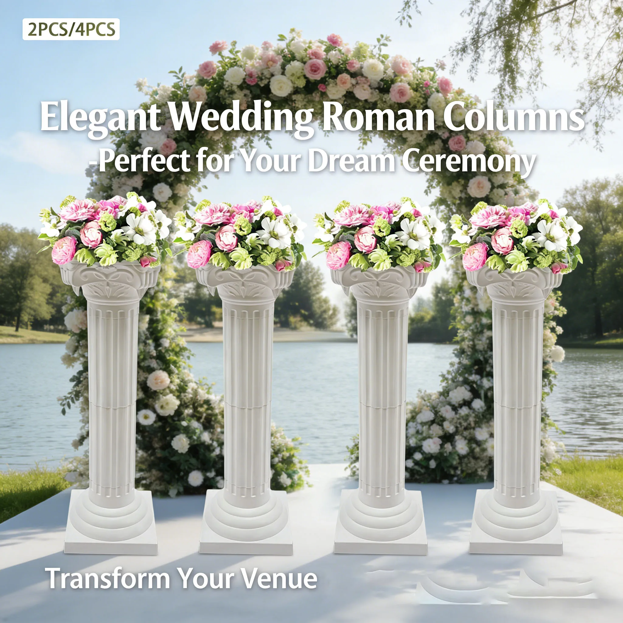 

Roman Column Pillars, 2/4Pcs Wedding Roman Column Sculpture, Garden Patio Lawn Decoration for Party Church Ceremony Decor New