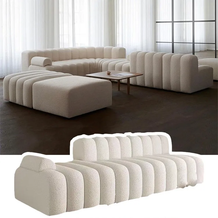 French lamb wool sofa armless module medieval cream style bread sofa