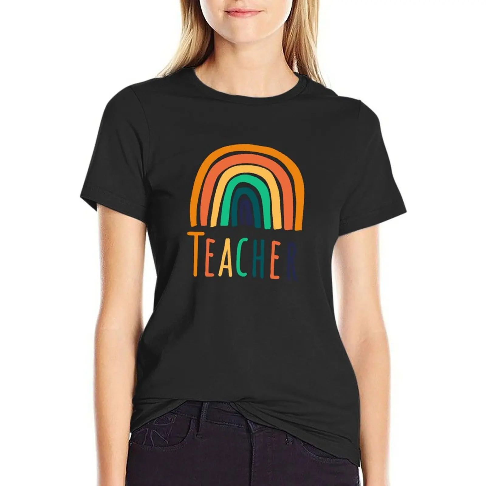 Teacher Rainbow Back To School T-Shirt oversized female customizeds t-shirt dress for Women sexy