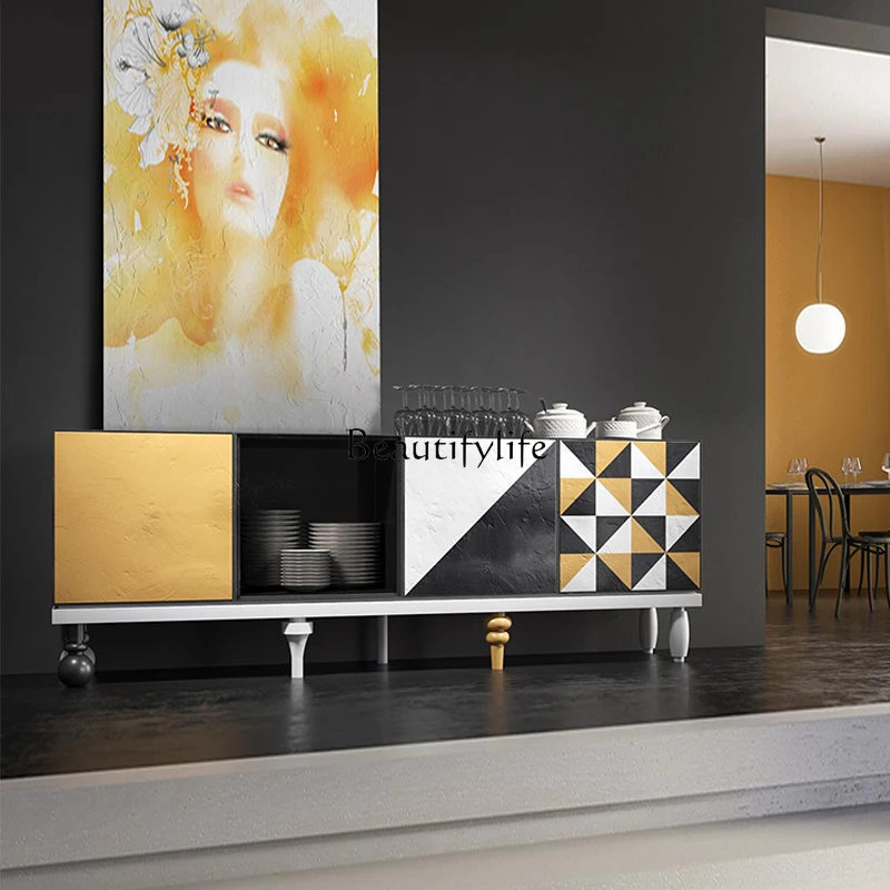 

*Italian light luxury dining side cabinet against the wall storage medium antique solid wood storage entrance cabinet