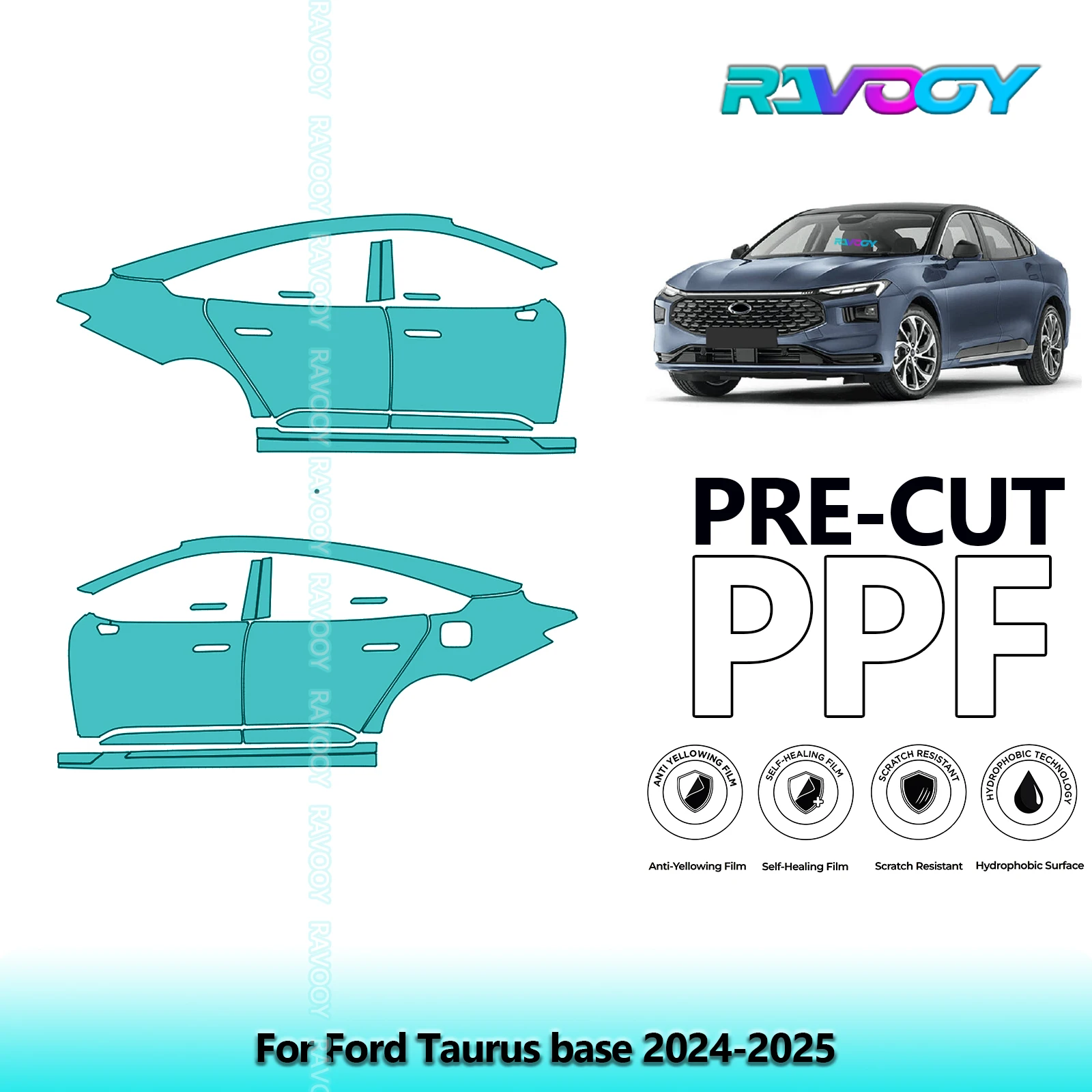 

For Ford Taurus base 2024-2025 8.5mil Clear Matte Pre-Cut PPF Door & A/B Pillar Kit TPU Paint Protection Film Set