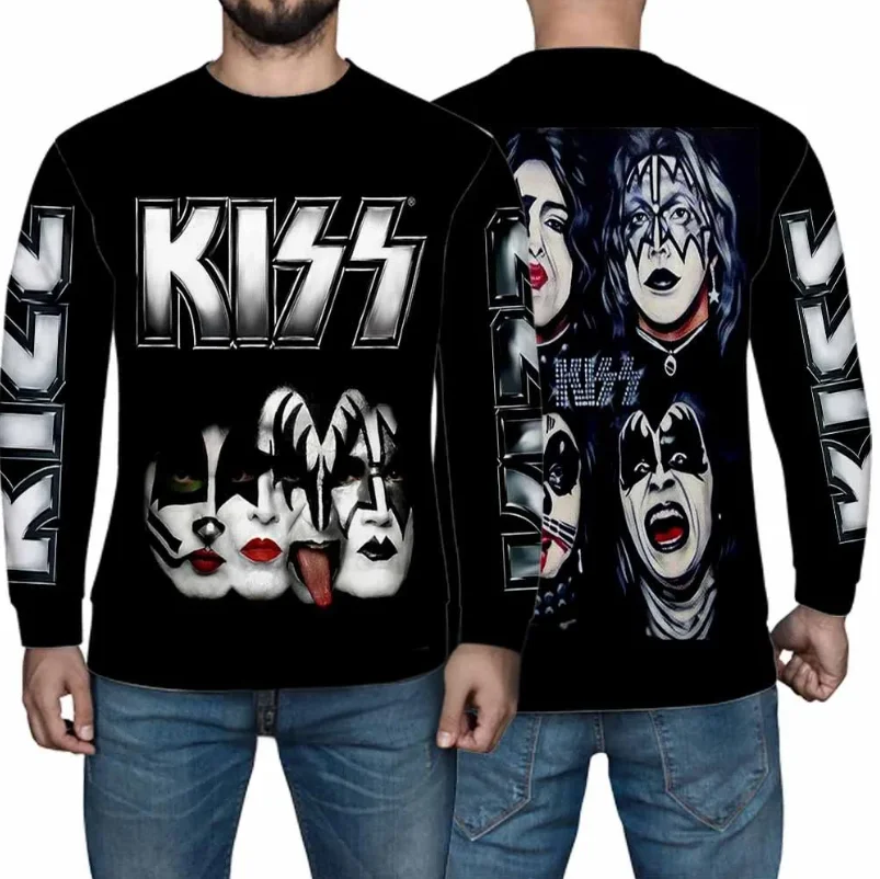 قبلة الفرقة تي شيرت ثلاثية الأبعاد طباعة الرجال عادية الهيب هوب كم طويل تي شيرت Harajuku البلوفرات الجولة الرقبة تيز في الهواء الطلق بلايز رجل الملابس