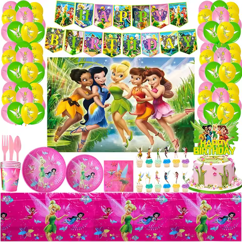Disney Peter Pan Tinker Bell Birthday Party Decoration Disposable Tableware Plates Cups Balloon Background Banner Boy Girl Gifts