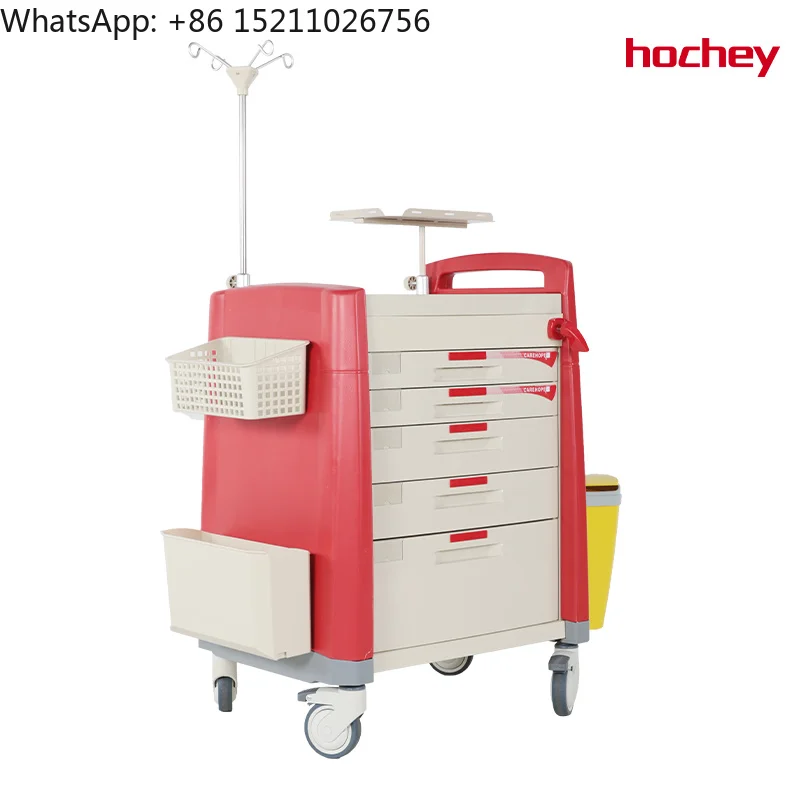 Hochey Multifunctional ABS Emergency Crash Cart Medical Trolley with Drawers for Hospital Clinic