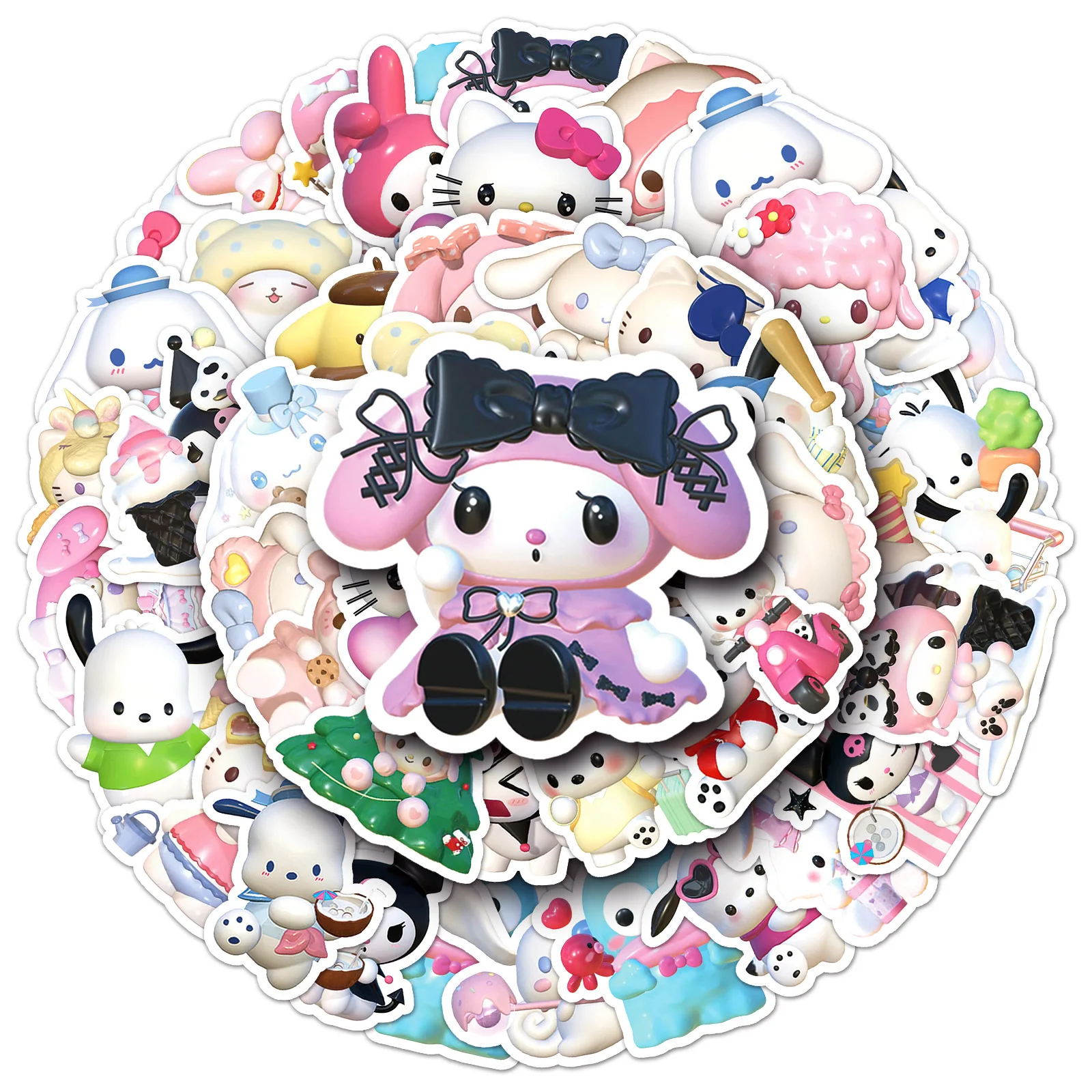 50PCS Cartoon Cute 3D Sanrio Hello Kitty Kuromi Melody Sticker DIY Phone Fridge Laptop Sticker Decoration Classic Toys Gift