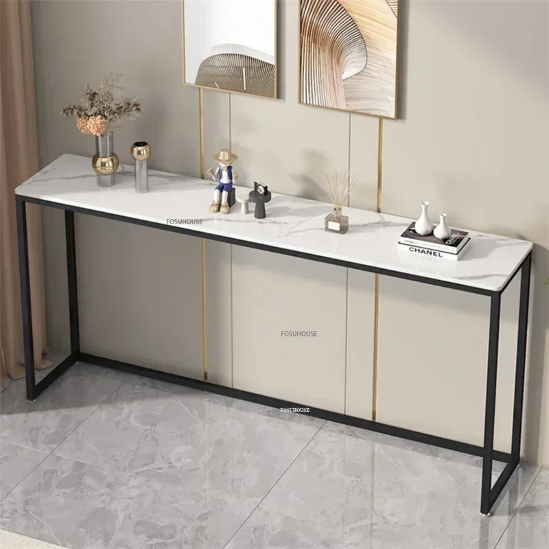 Modern Simple Slate Long Console Tables Floor-standing Display Rack Living Room Storage Narrow Table Corridor Entryway Table
