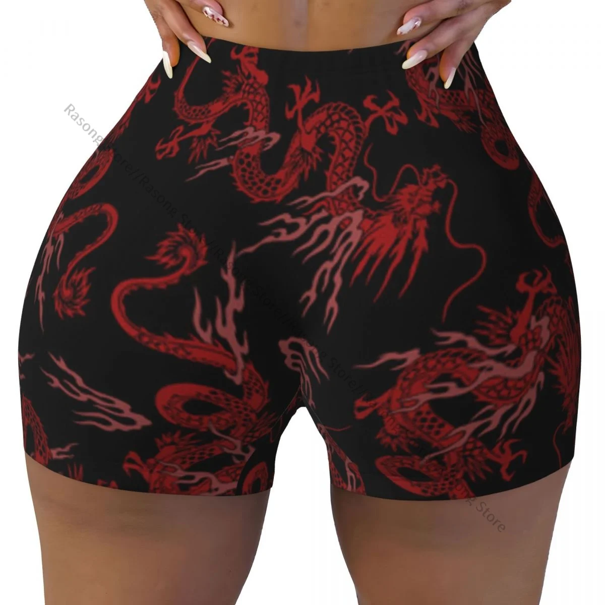 Women's Yoga Shorts Japanese Dragon Scrunch Booty Butt Lifting Comfort Fitness Gym