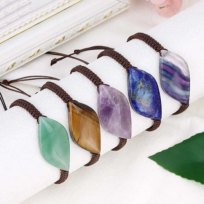 Charms Handmade Braided Macrame Natural Healing Crystal Stone Bracelets For Women Amethyst Rose Quartz Adjustable Choice Jewelry