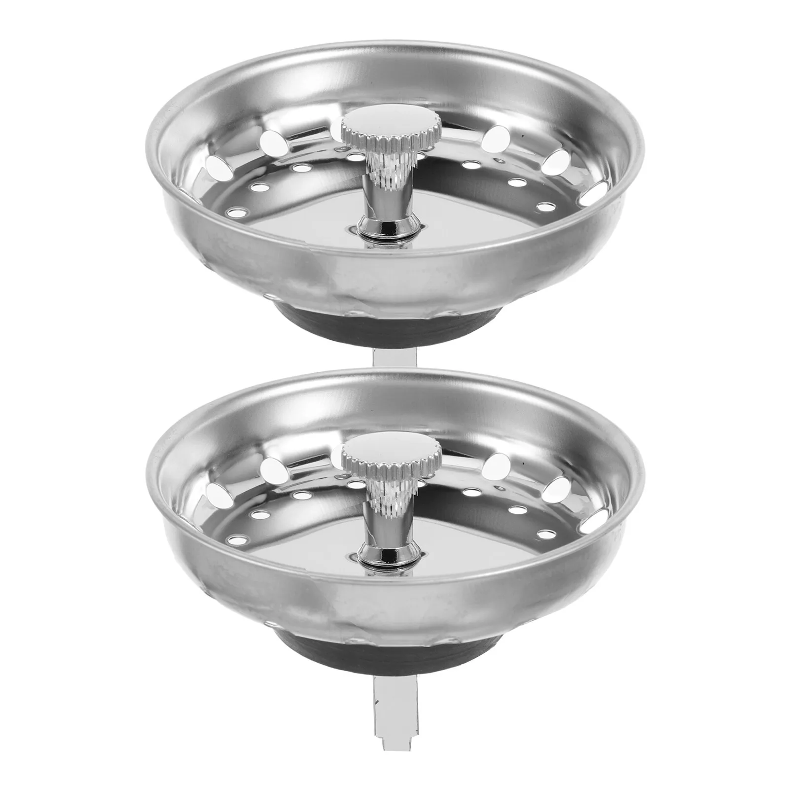 2Pcs Kitchen Sink Drain Basket Strainer Stainless Steel Rubber Stopper Spring Clip Replacement Basket for Clog Prevention and
