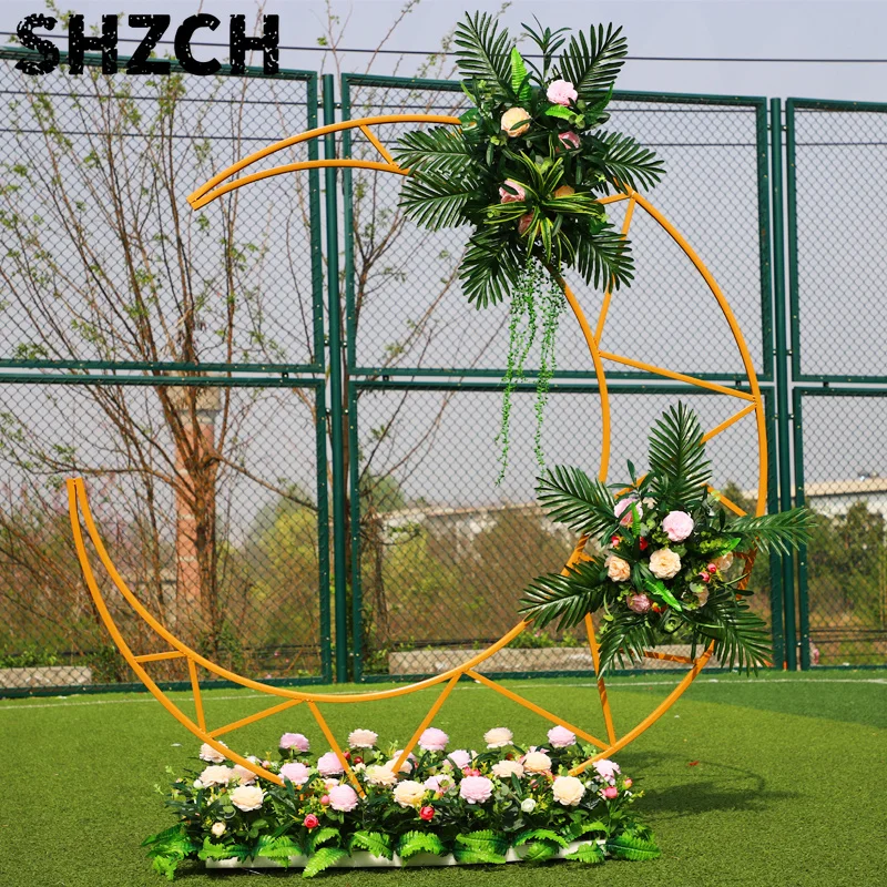 Wrought Iron Moon Arch Wedding Stage Background Moon Ornaments Wedding Scene Decoration Mori Wedding Arrangement Decoration