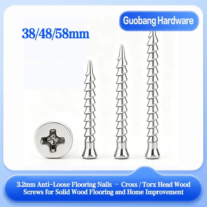 Flooring Nails 3.2mm Wood Screws Cross Torx Head for Solid Wood Floor 38 48 58mm