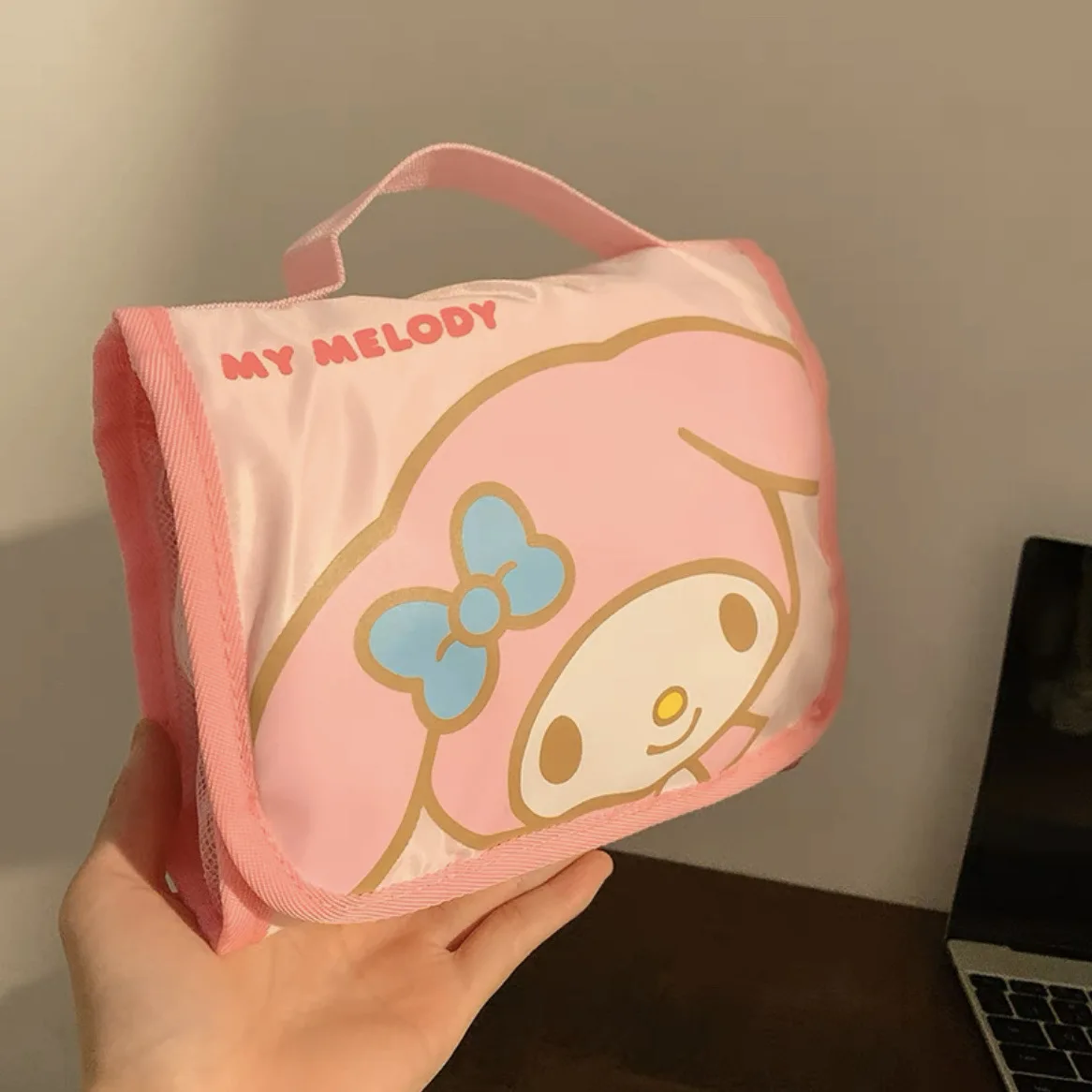 Bolsa de maquillaje plegable de dibujos animados Hellos Kittys kawaii Cinnamorolls para mujer, bolsas de almacenamiento de artículos de tocador de