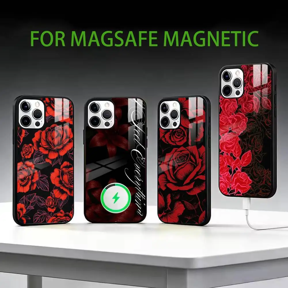 

g-Gothic Rose-e Phone Case For iPhone17,16,15,14,13,12,11 Plus,Pro Max Magnetic For Magsafe Wireless Charging