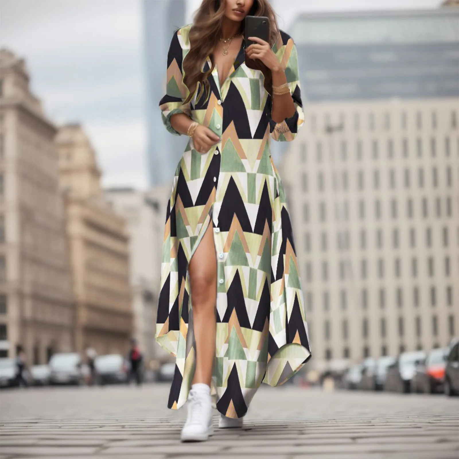 Women Boho Printed Long Shirts Dress Summer Turn-down Collar Long Sleeve Party Dress Female Casual Evening Maxi Dresses Vestidos