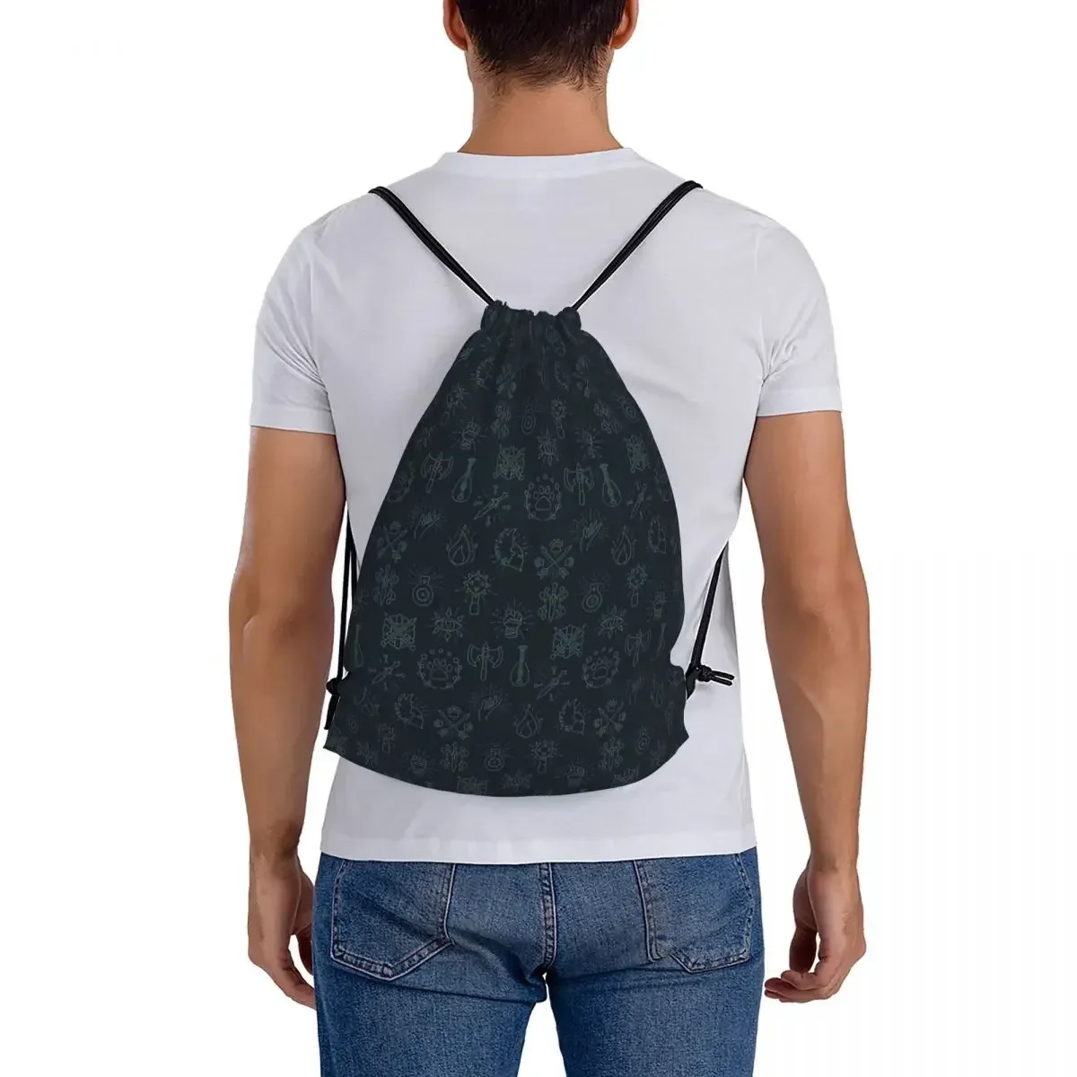 Class Collection - Dark Backpacks Casual Portable Drawstring Bag Drawstring Bundle Pocket Storage Bag BookBag For Travel Student