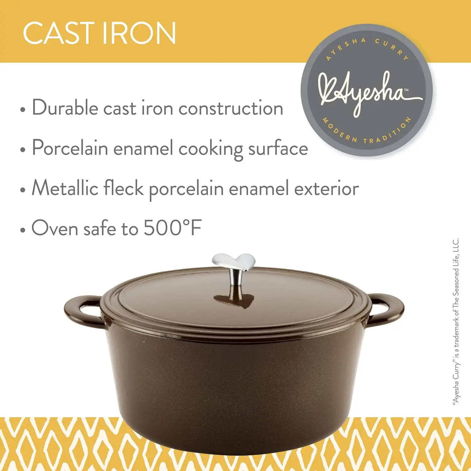 カレー鋳鉄エナメルカバーダッチオーブン、5.5クォートカラー ブラウン