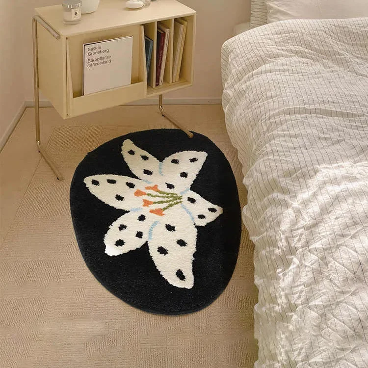 Simple Plant Flowers Flocked Doormat Bedroom Bedside Blanket Living Room Sofa Blanket Non-slip Floor Mat Home Decoration