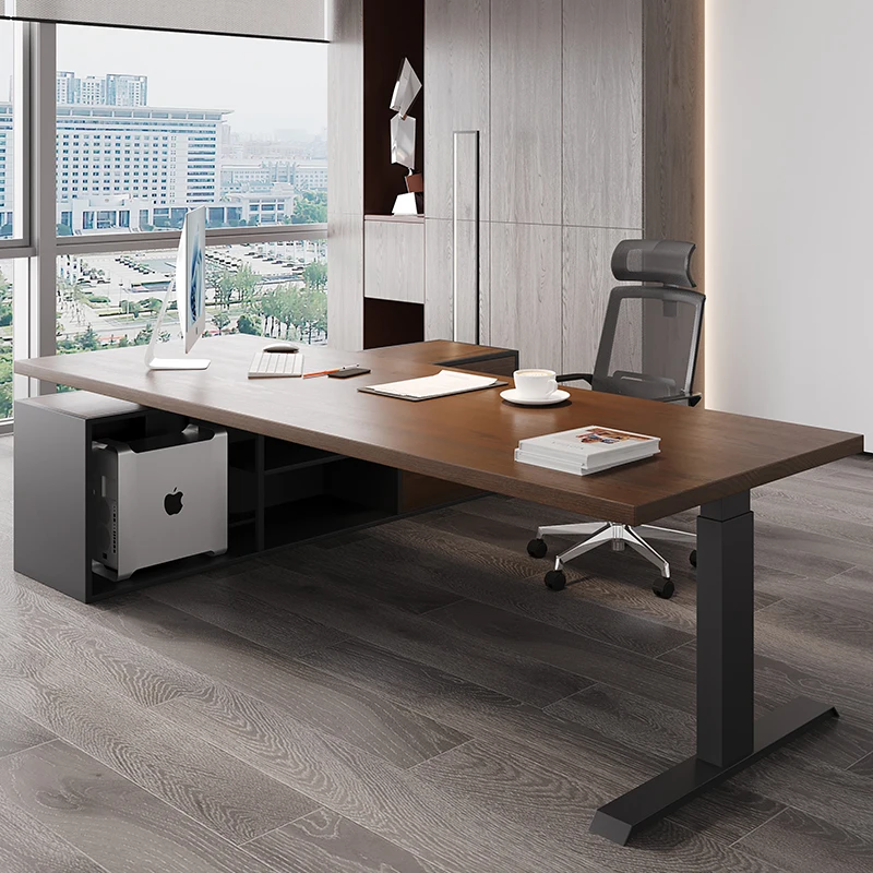 Electric Lifting Table Standing Italian Minimalist Style Desk Solid Wood Boss High Quality Unique Escritorio Office Furniture