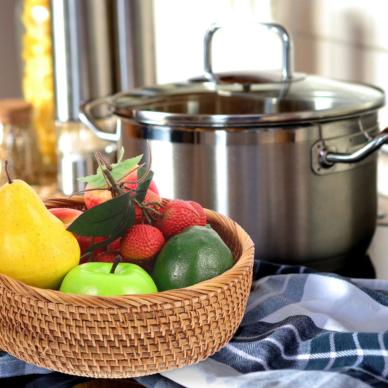 

Rattan Woven Basket Tabletop Fruit Storage Organizer Multi- Decor Rattan Woven Basket