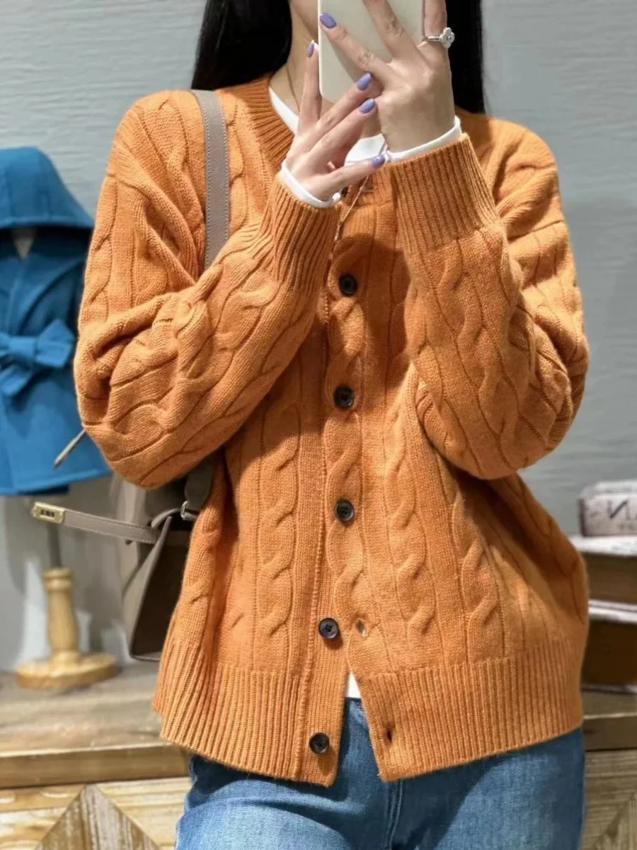 البوب الخريف والشتاء سترة الكشمير المعنقة المرأة Crewneck سميكة تويست سترة فضفاضة وكسول نمط 100% الصوف الخالص محبوك معطف Ti #2