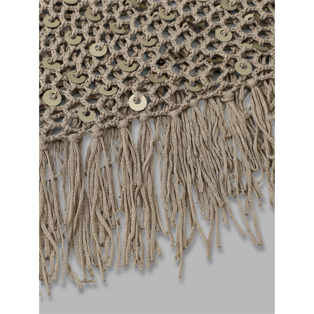 XS - XL Quasten Pailletten Einfarbige Häkel- und Strick-Tunika Strand-Überwurf Strandtop Strandkleidung Damen V8287 – Detail 34