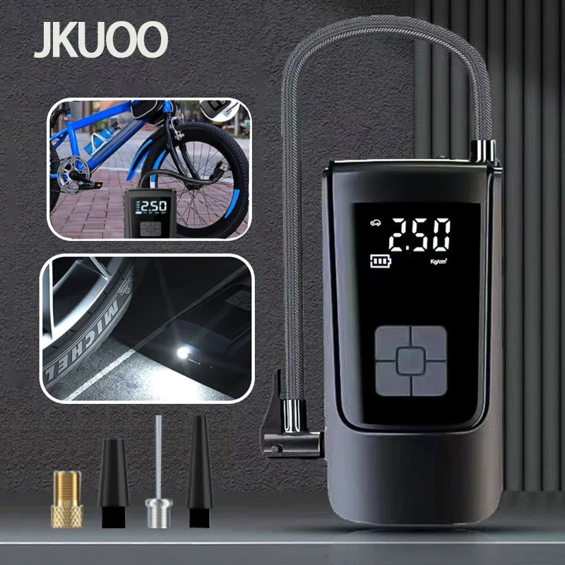 

JKUOO портативный перезаряжаемый воздушный насос цифровой насос для накачивания шин беспроводной компрессор для автомобиля, мотоцикла, велосипеда и спортивных мячей