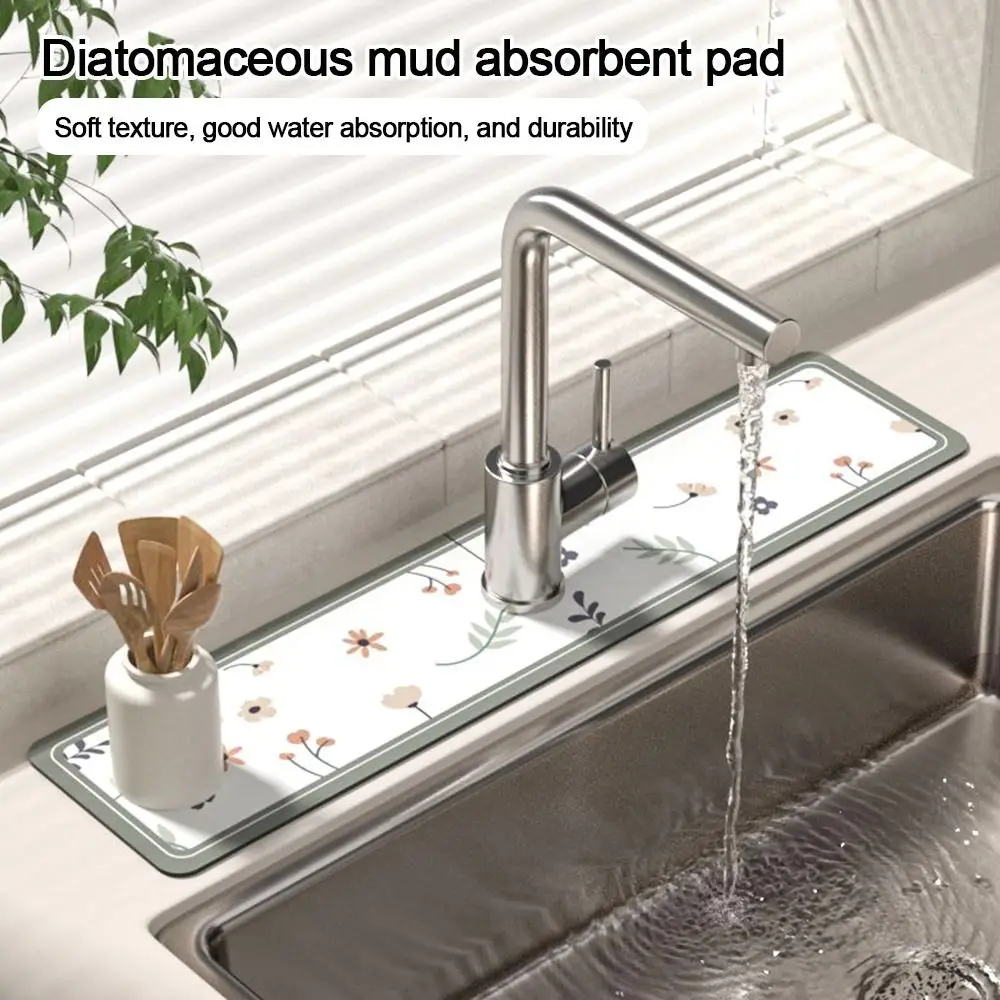 

Fashion Diatomite Faucet Draining Mat Multifunction Splash Drying Mat Convenient Sink Splash Mats Kitchen Bathroom Supplies