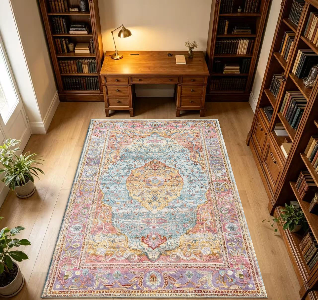 Vintage Oriental Medal Pattern Carpet Bohemian Style Colorful Gorgeous Carpet Suitable for Living Room Bedroom Home Decoration
