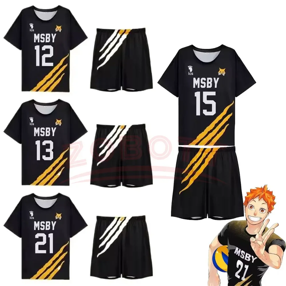 

Summer Hinata Shoyo Black Jackal Volleyball Jersey T-shirt Pants Haikyuu Msby Black Jackals Cosplay Costume Jersey Sportswear