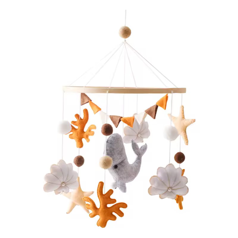 Wooden Crib Mobile Baby Bed Bell Rattle Toy Soft Felt Cartoon Bear Mobile bracket Newborn Music Box Bed Bell Hanging Bracket Toy - Image 16
