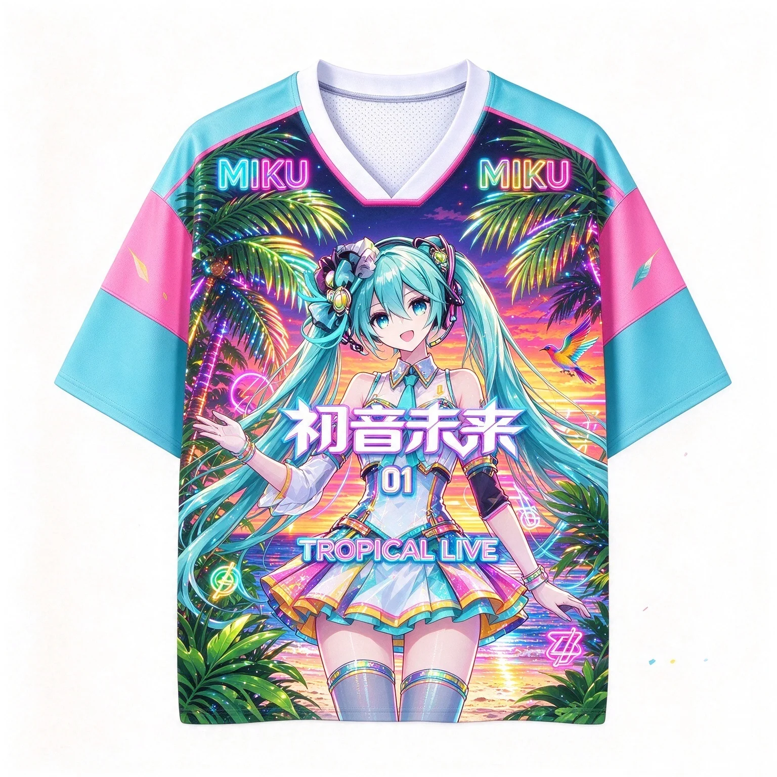 Daily Family Top 2026 New Popular Hatsune Miku 01 Jersey 3D Print T-shirt Skin-friendly Breathable Family Matching Anime Costume