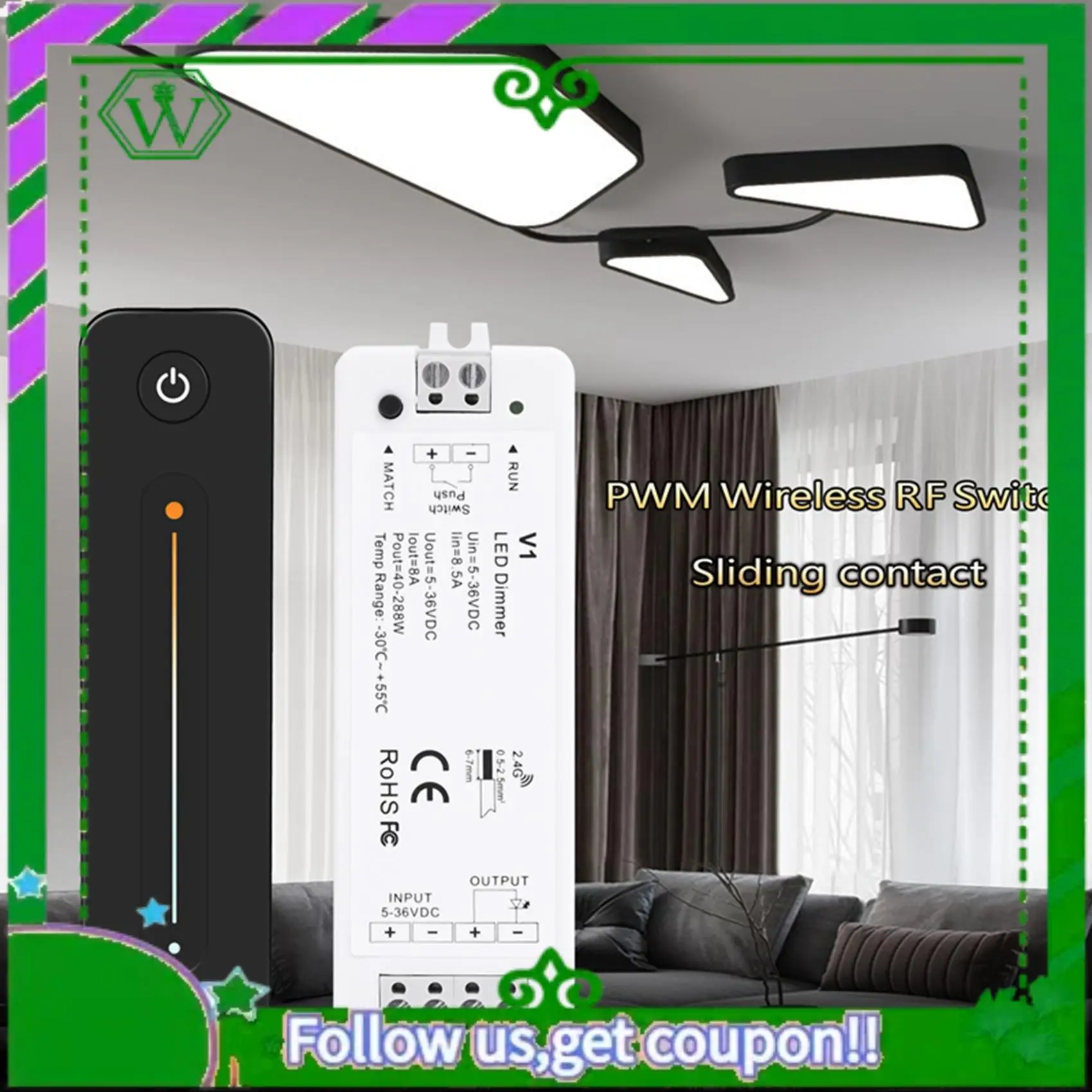 ABIK-LED Dimmer 12V 5V 24V 36V 8A PWM Wireless RF Switch With 2.4G Brightness Adjustment Contact Remote For Led Single Color Str