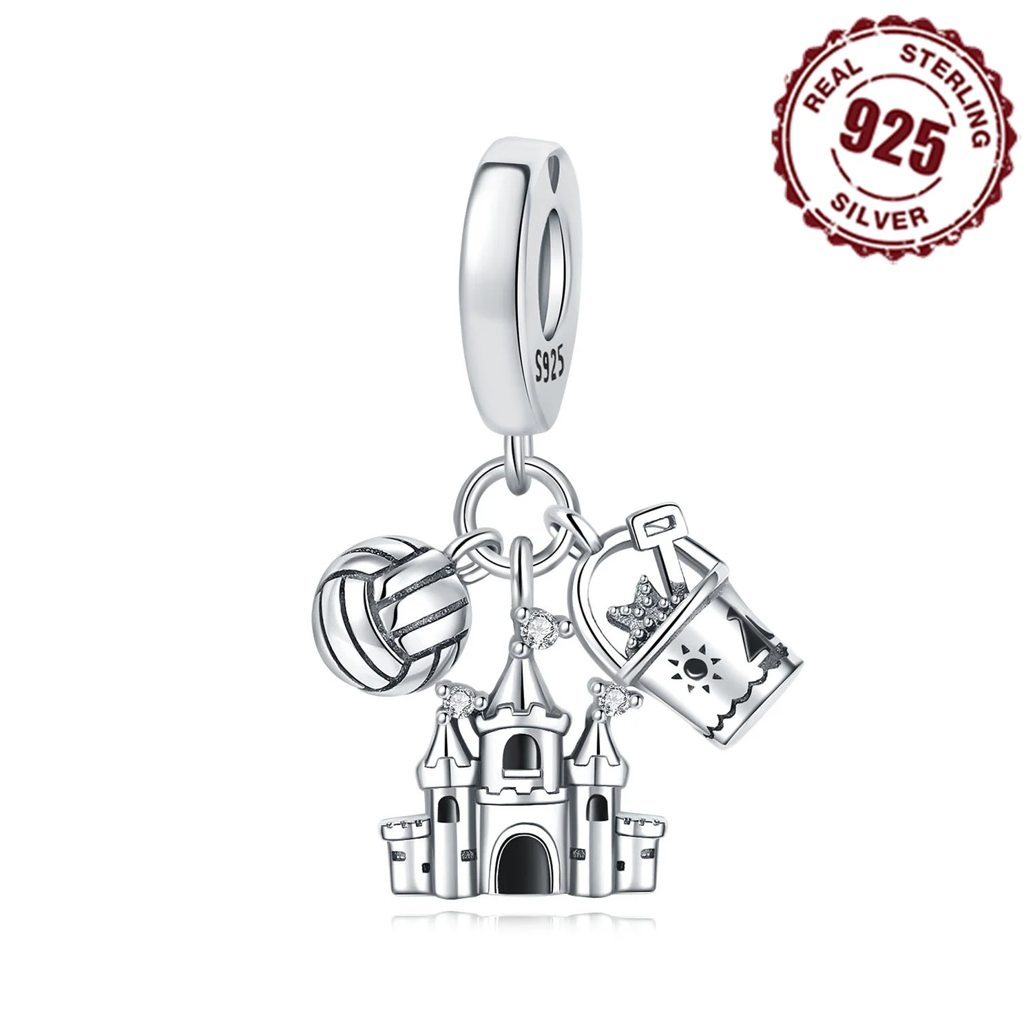 925 Sterling Silver Volleyball Sand Bucket Castle Pendants Bracelet Charms Fit Women Jewelry Party Beads DIY Fine Gift Accessory