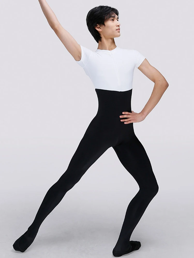 メンズバレエレオタードタイトボディスーツスクープネック肌にぴったりのベスト体操ダンスウェア半袖ダンス用