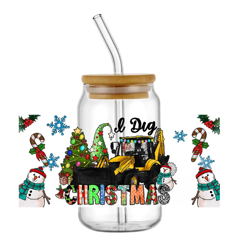 Christmas UV DTF Cup Wrap Transfers 16oz Libbey Wrap Tumbler Stickers Decal Glass Can Self adhesive Waterproof