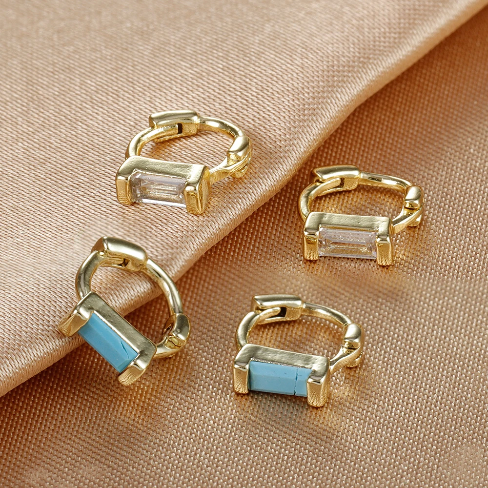 2PCS Simple Rectangle Colorful Zircon Huggie Earring 6mm Mini Stainless Steel Circle Second Hole Cartilage Earring Hoops Jewelry