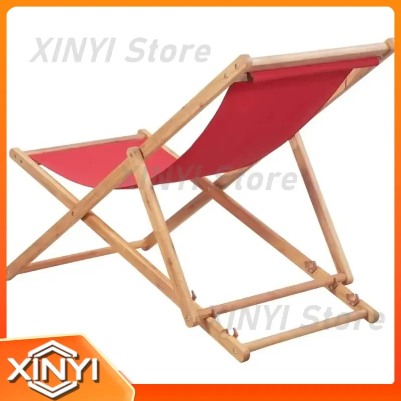 Portable Folding Wooden Chaise Lounge for Adult Adjustable Lightweight Oxford Fabric Indoor Outdoor Camping Beach Lounger