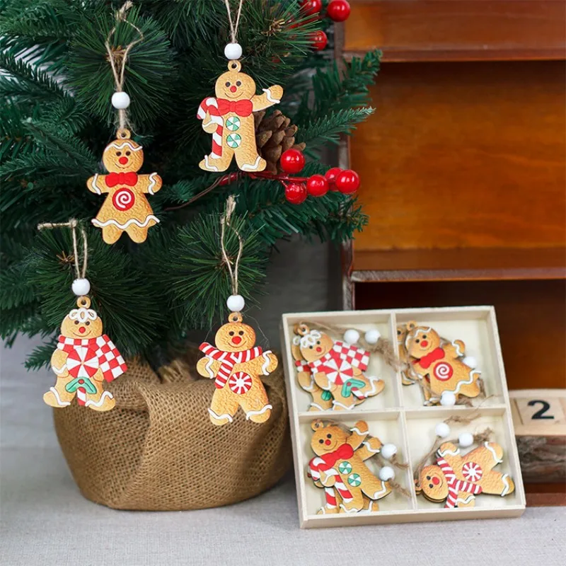 1/12pc Gingerbread Man Christmas Wooden Pendants Santa faceless doll Xmas Tree Ornaments hanging For Home Decor Navidad New Year - Image 4