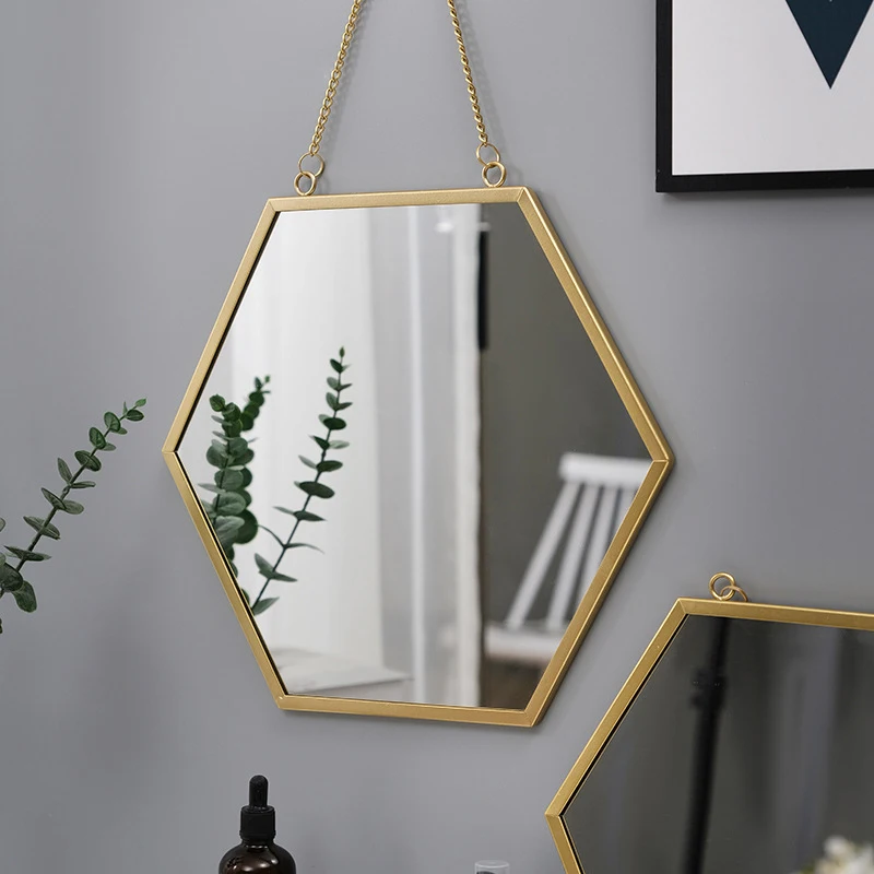 Nordic Creative Wall Hanging Decorative Mirror Home Decor Hexagon Round Wall-mounted Mirror Bedroom Bathroom Decoration Mirror