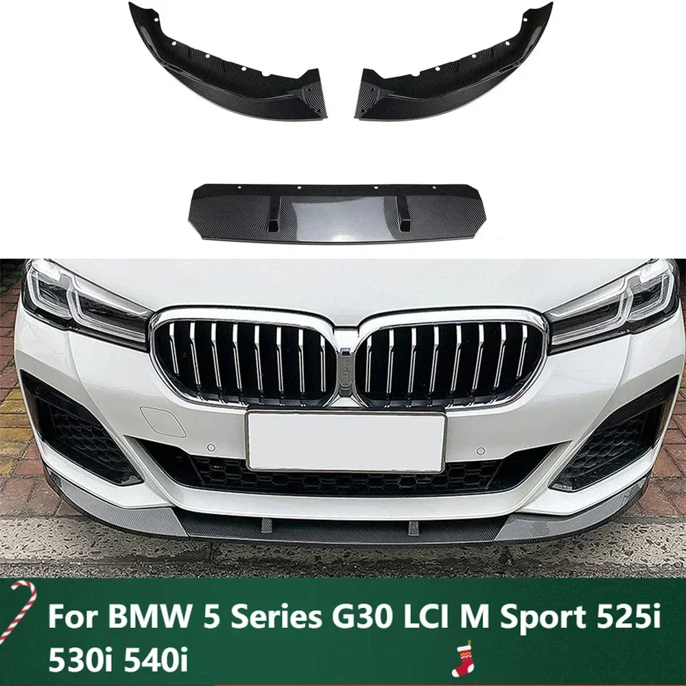 

New！Front Bumper Lip Guard Diffuser Spoiler 2020-2022 Carbon Fiber Style For BMW 5 Series G30 LCI M Sport 525i 530i 540i Car