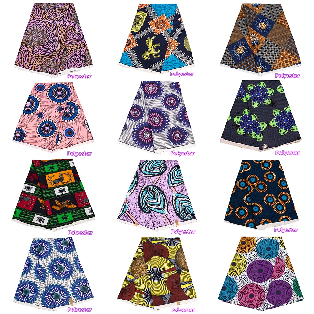 Veritablewax Fan New Ankara fabric 6 Yards African Wax Prints Fabric for Clothes Making  Polyester Material with African Design