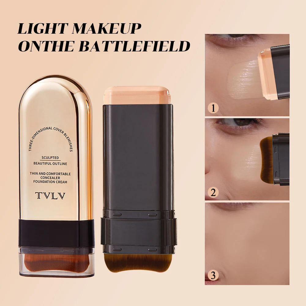 Foundation-Stick mit integriertem Pinsel, 4 Farben, vollständig deckende Concealer-Foundation-Creme, langanhaltende Ölkontrolle, Gesichtskonturierung – Detail 1