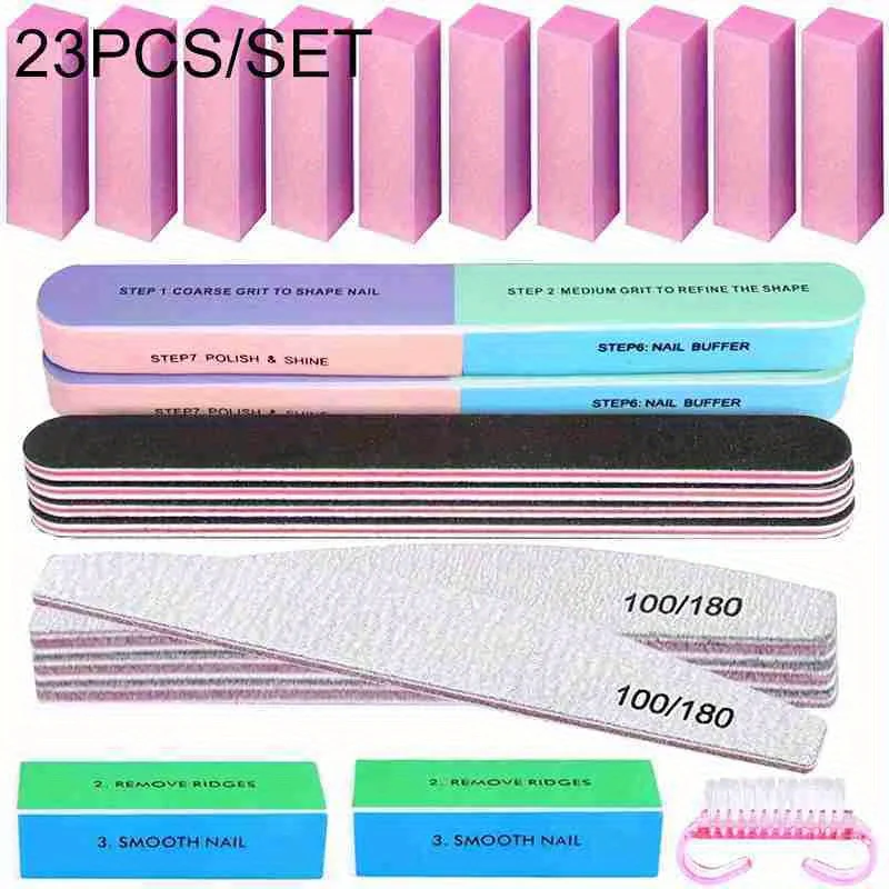 10 12 18 22 23PCS Nail Files Manicure Pedicure Set Polishing Sanding Buffer Cuticle Pusher Brushes Professional Tools