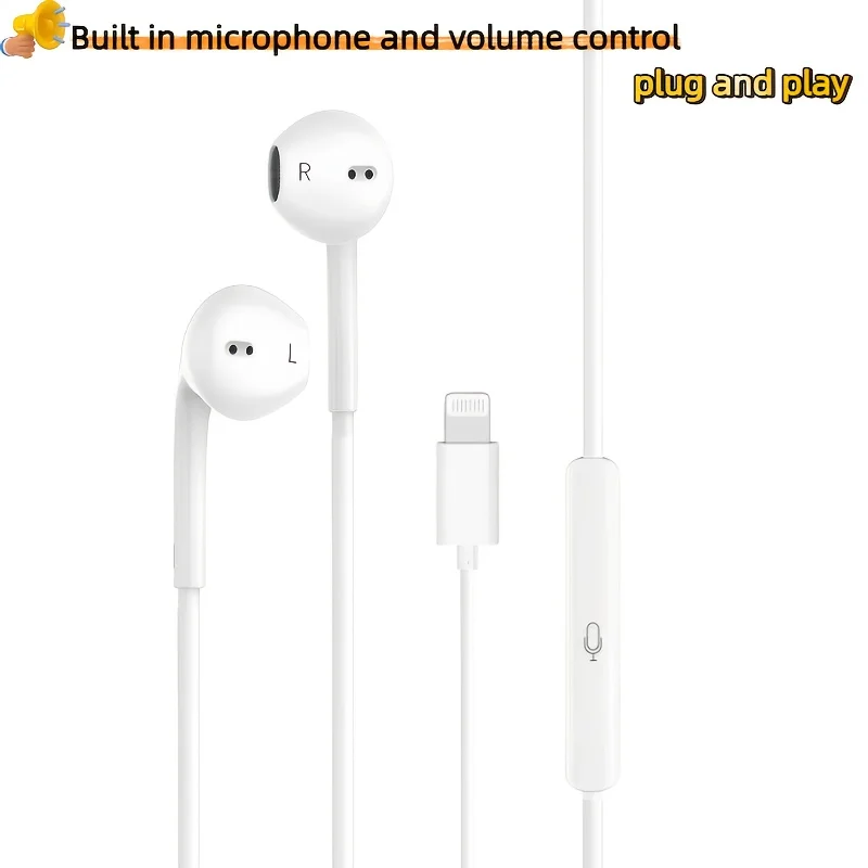 Wired headphones with built-in microphone and volume control, compatible with iPhone 14/13/12/11 Pro Max/Xs/Xr/X/7/8 Plus, white view 4