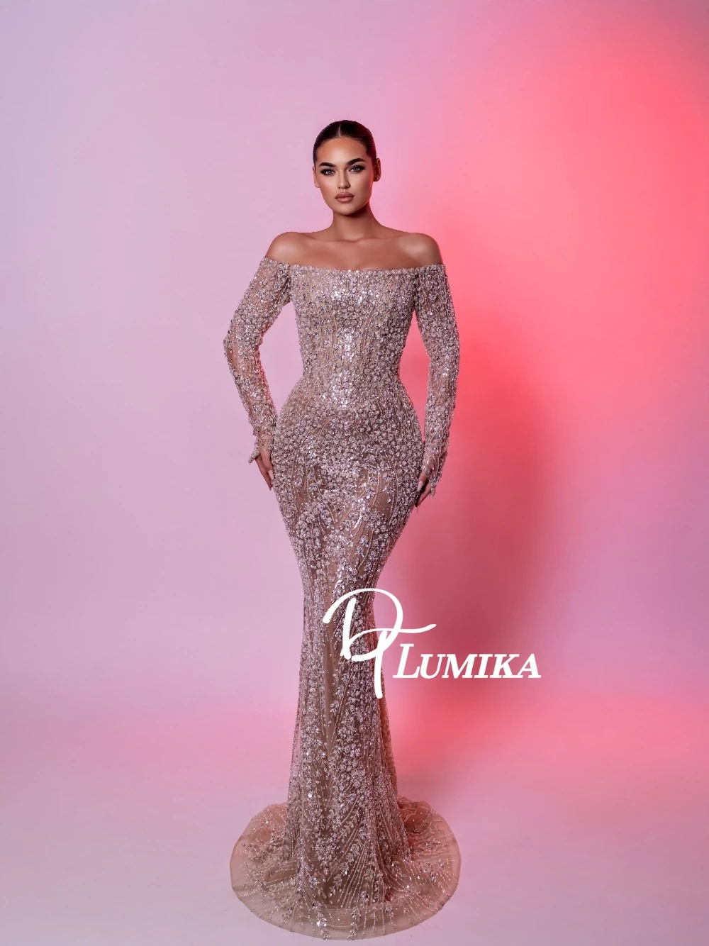 

Floral Beaded Mermaid Evening Dress Classy Shimmering Customized Prom Gown Off Shoulder Sexy Fashionable Luxury Party Wear