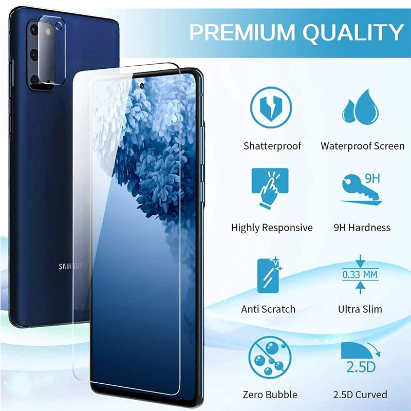 Kaca Tempered 6 dalam 1 untuk Samsung Galaxy S20 FE s20fe S 20FE 5G, pelindung layar depan dan lensa kamera belakang perlindungan penuh