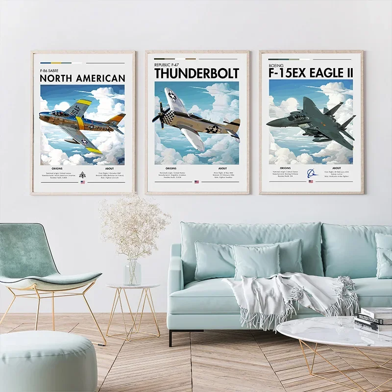 Vintage Multirole Fighter Aviation Posters Spitfire White Clouds Plane Prints Canvas Painting Wall Art Pictures Home Room Decor