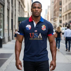 Men's polo shirt USA Royal short casual  sport party high-end cotton embroidery luxury contrast color original design