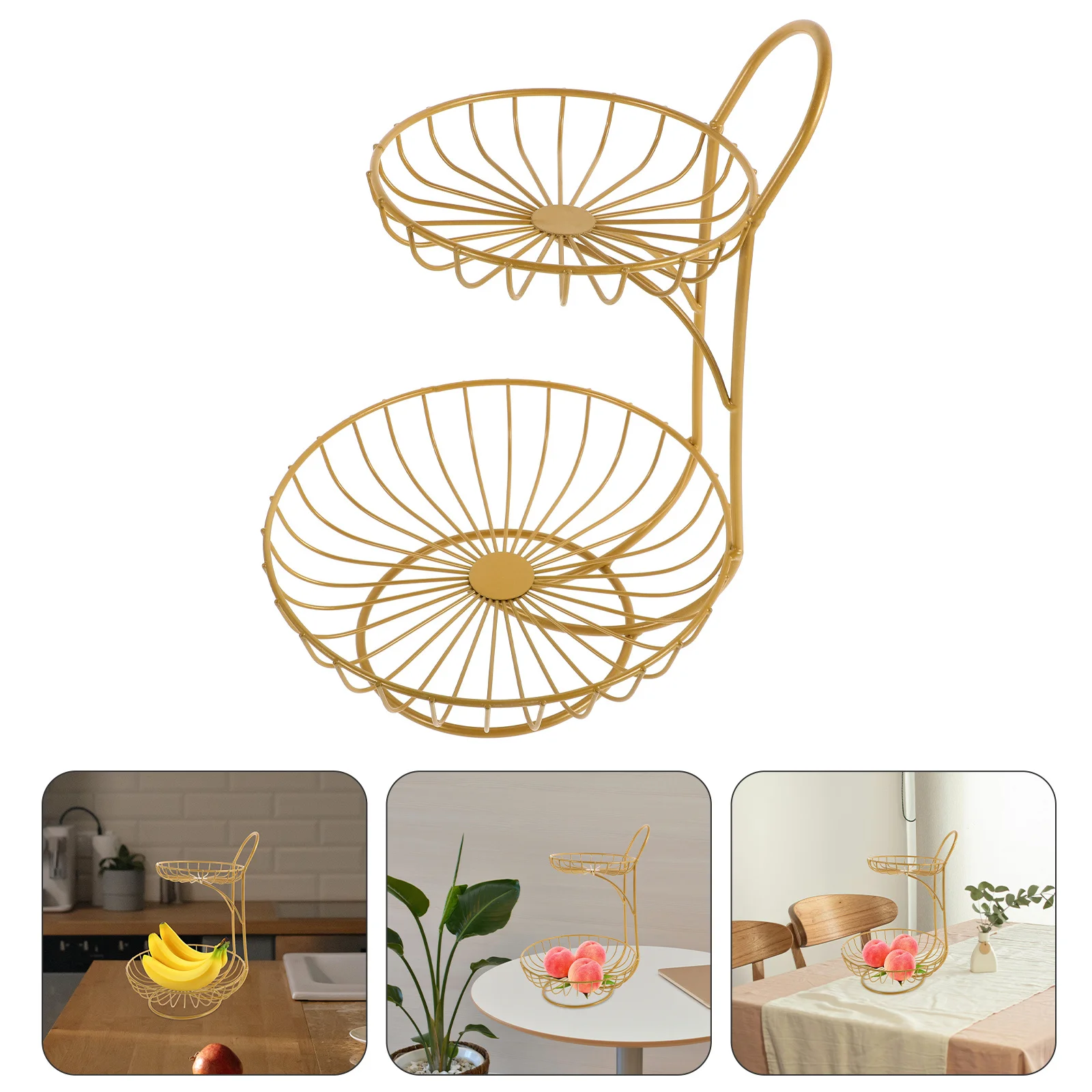 

2-Tier Stand For Countertop Multilayer Storage Basket Sand Finish Iron Material Easy Clean Fruit Tray For Kitchen Dining Room