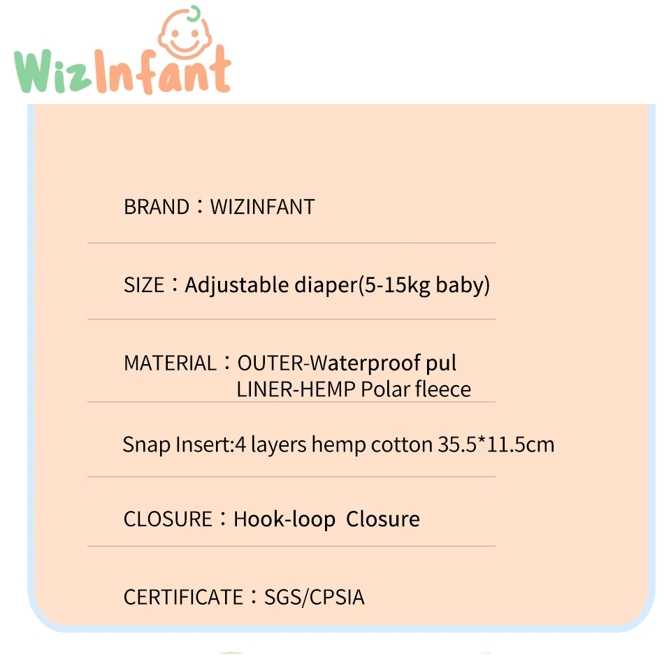 WizInfant Latest Hemp Cotton AIO Cloth Diaper Reusable& Comfortbale Wider Flexible Colorful Binding Baby AI2 Nappy With 3D Leak